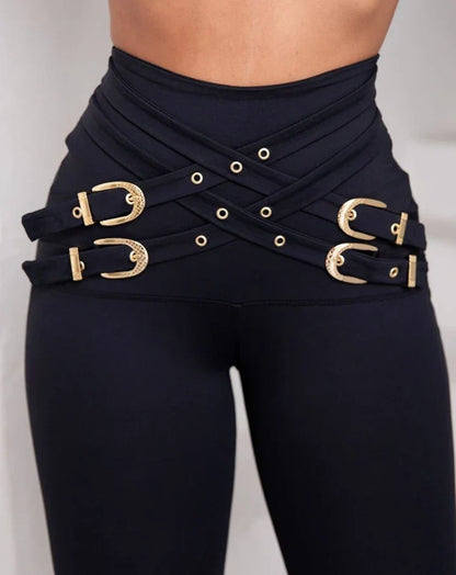Casual Women's Tight Fitting Small Leg Pants Diagonal Cross Buckle Tight Pants Women's Sports Yoga Pants Women Pants High Waist