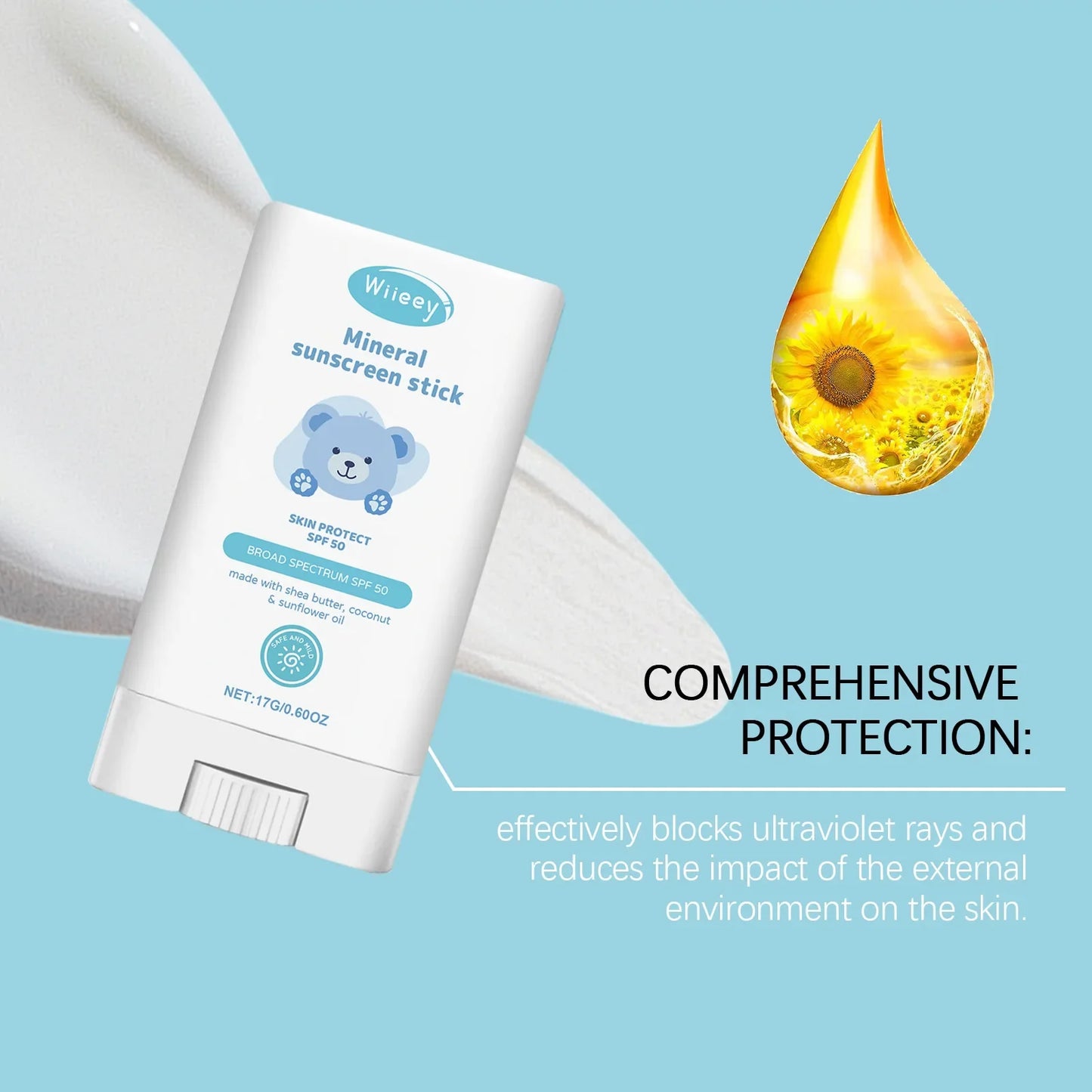 Children's Mild Sunscreen Stick Refreshing Not Irritating SPF 50+ Prevent UVA/UVB Sunburn Moisturize Children Nourish Sunscreen