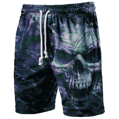 Men's Skull Graphic Beach Shorts – 3D Printed Swim Trunks