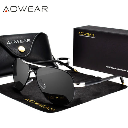 AOWEAR Men's Aviation Sunglasses Men Polarized Mirror Sunglass for Man HD Driving Pilot Sun Glasses