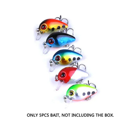 5Pcs 3cm Bass Fishing Lures Kit Topwater Crankbaits, Wobblers Swimbaits 1.5g/2g for Freshwater/Saltwater Light Fishing Tackle