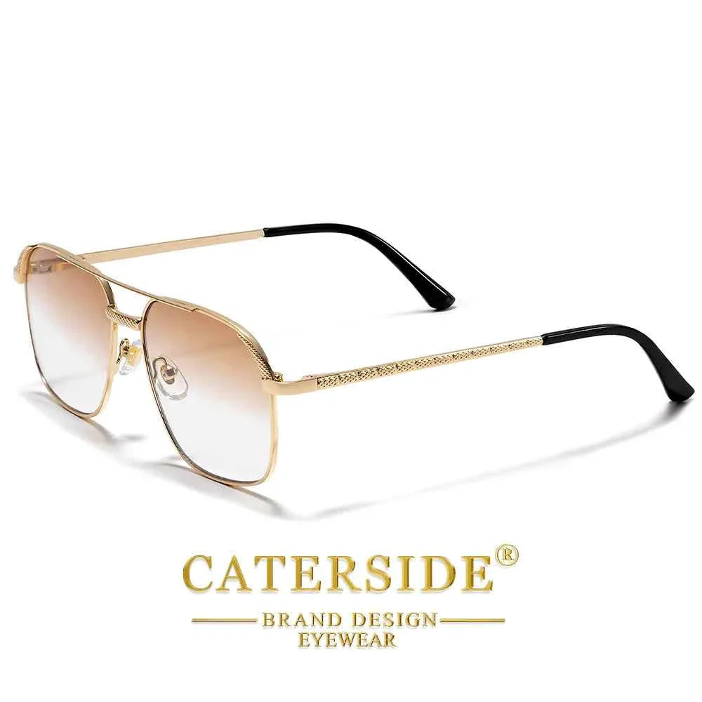 CATERSIDE New Retro Pilot Sunglasses Men Square Frame Suneyeglass Women Flat Top Double Bridges Vacation Beach Eyewear UV400