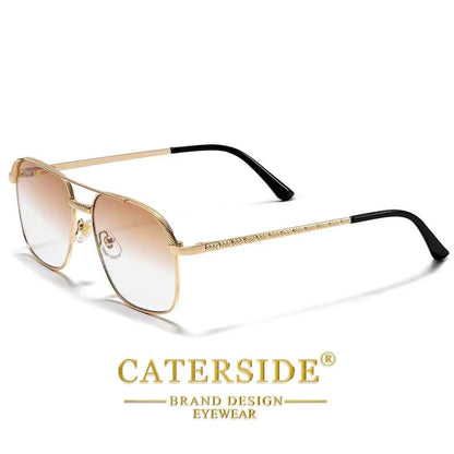 CATERSIDE New Retro Pilot Sunglasses Men Square Frame Suneyeglass Women Flat Top Double Bridges Vacation Beach Eyewear UV400