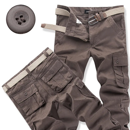 Men's Cotton Cargo Pants – Loose Fit, Multi-Pocket, Camo & Black, Waist 31-36
