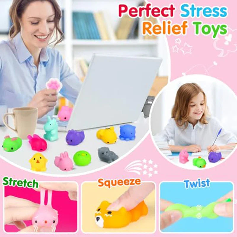 50PCS Mini Mochi Squishies Kawaii Cartoon Squishy Toys for Kids Stress Ball Squeeze Party Favors Stress Relief Toys for Birthday