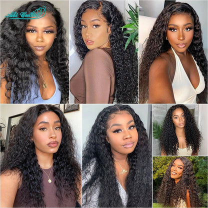 Ali Grace Hair Brazilian Kinky Curly Human Hair Wigs Pre-Plucked 13x4 Lace Frontal Wig Remy Hair Deep Curly 4x4 Lace Closure Wig