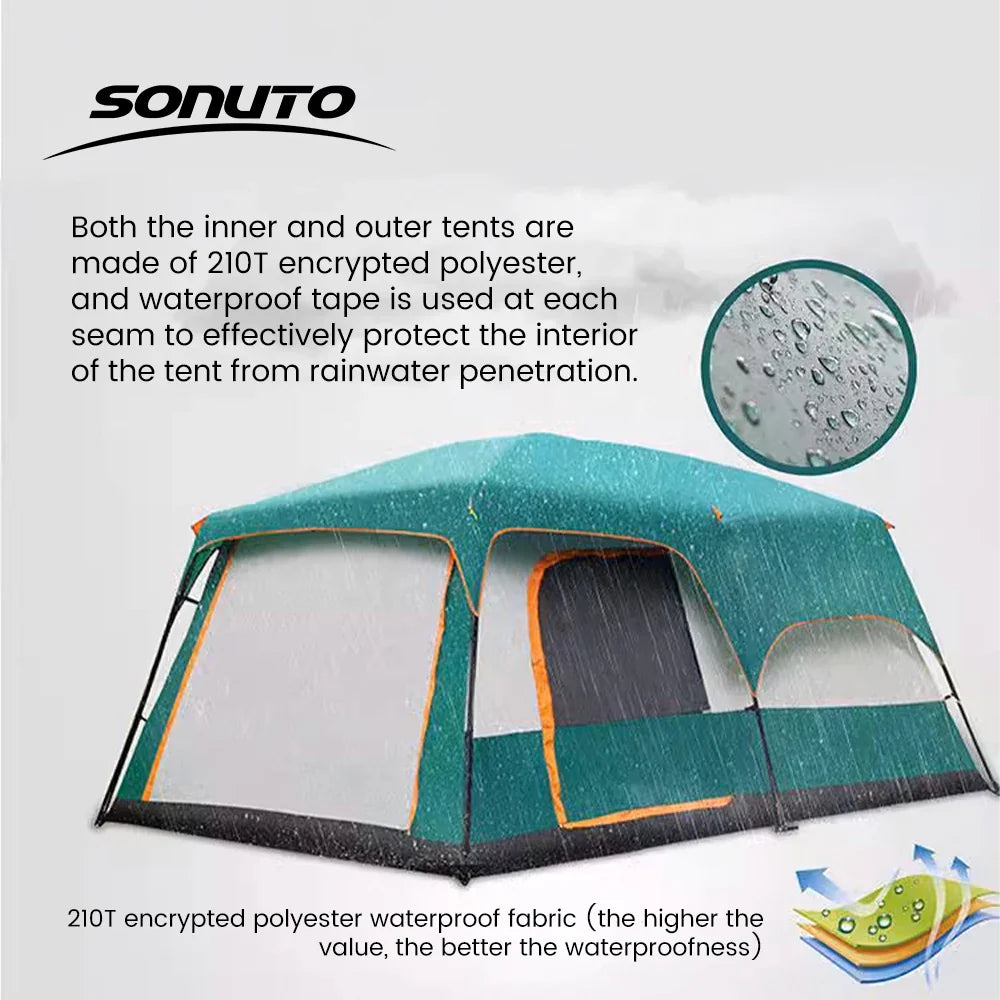 4-Season Camping Tent – 3-12 Person Waterproof Double Layer 2-Room Family Tent