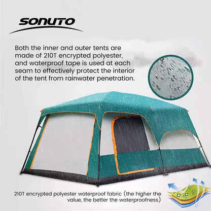 4-Season Camping Tent – 3-12 Person Waterproof Double Layer 2-Room Family Tent