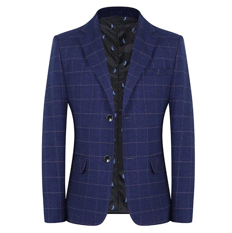 2024 New Spring and Autumn Coat Middle-aged Slim Fashion Handsome All Matching Plaid Suit Men Casual  Polyester  Blazer Mujer