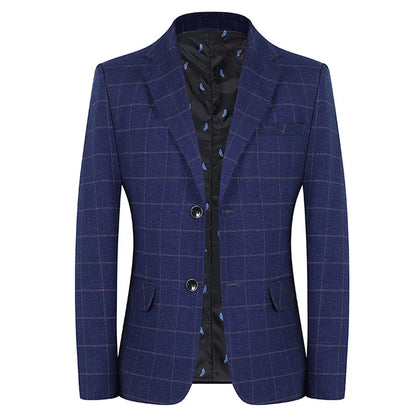 2024 New Spring and Autumn Coat Middle-aged Slim Fashion Handsome All Matching Plaid Suit Men Casual  Polyester  Blazer Mujer