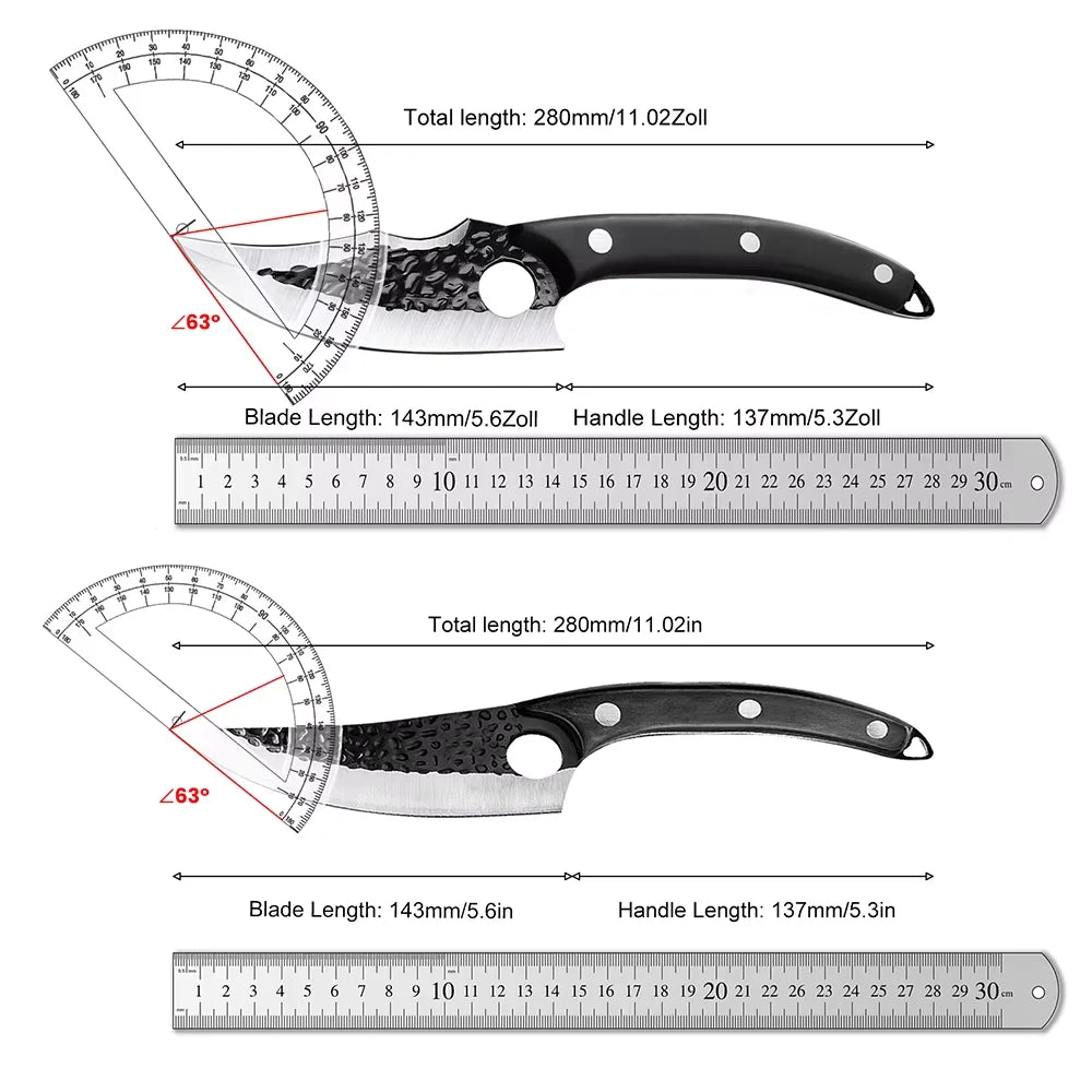 Hand Forged Stainless Steel Chef Knife – 4CR14 Steel, Rosewood Handle, PU Leather Sheath