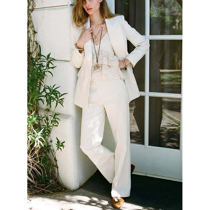 Double-Breasted Long-Sve Suit Jaet 304035 Sewing Decorative High Waist Casual Long Pants 303035 Faionable Women's Set