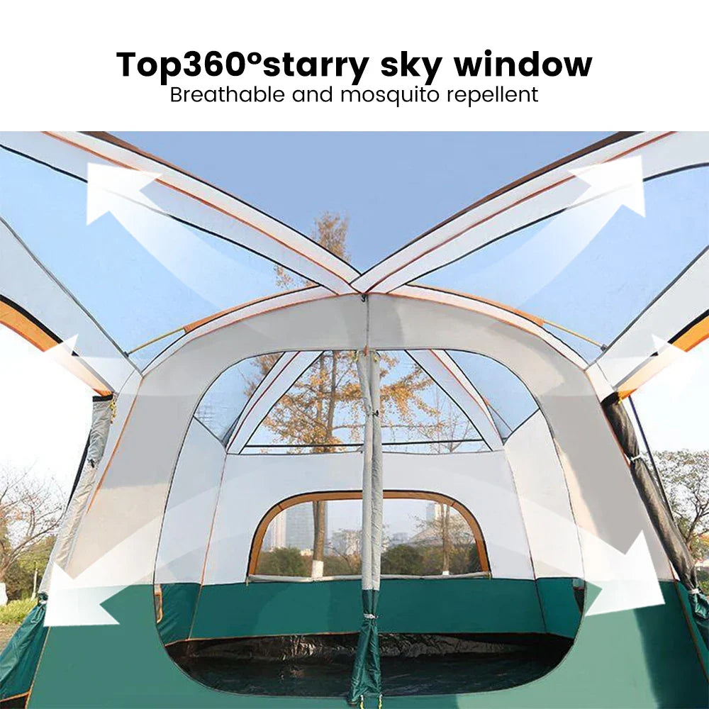 4-Season Camping Tent – 3-12 Person Waterproof Double Layer 2-Room Family Tent