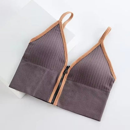 Sexy Zipper Female V-Neck Wireless Bra New Seamless Soft Crop Top Beautiful Back Outside Wear Bralette Lingerie