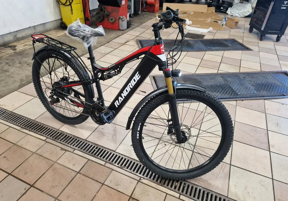 Electric Bicycle RANDRIDE YG90 1000W 48V17AH Hydraulic Brake E-bike with Full Suspension  21 Gears Shift Free Rack Electric bike
