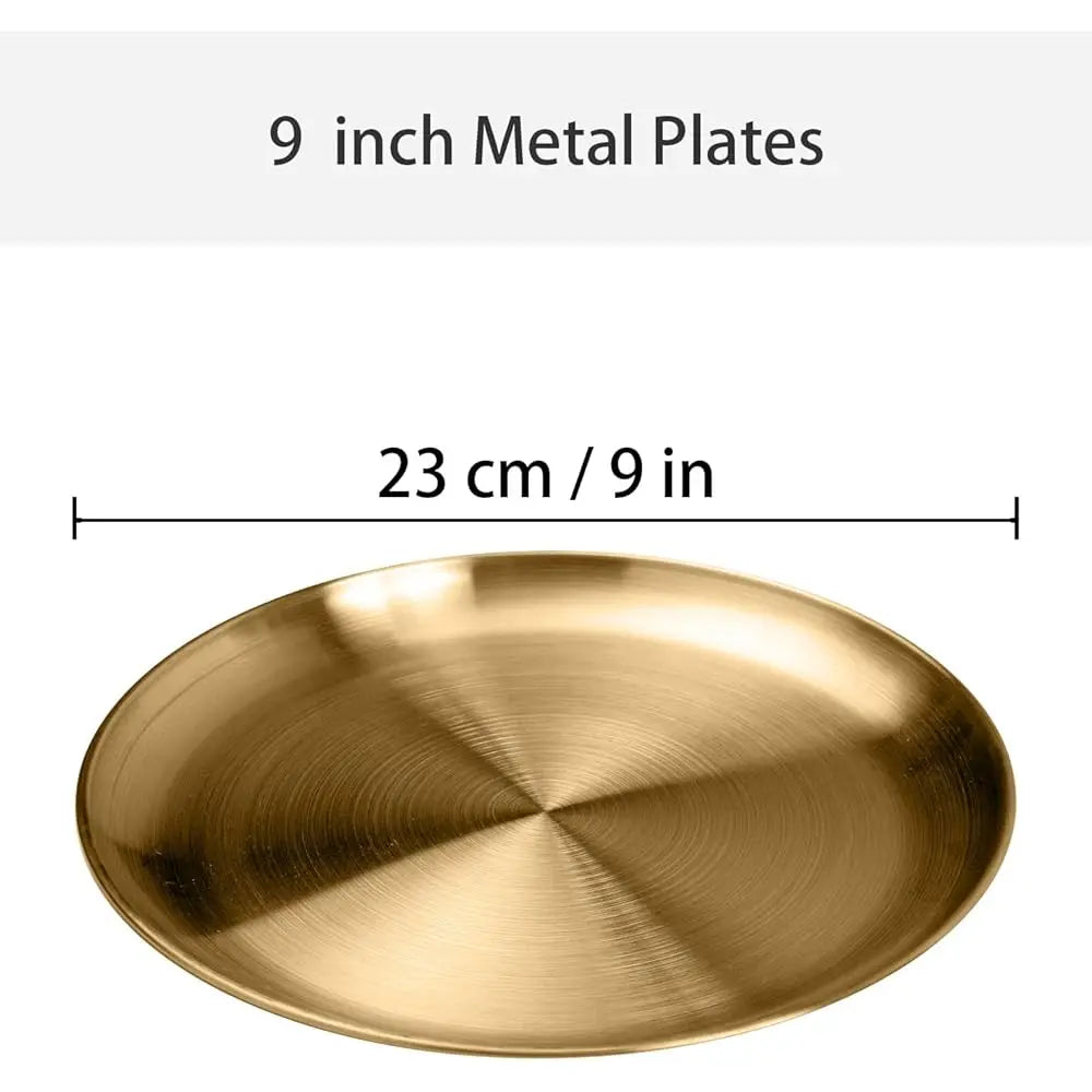 Gold Stainless Steel Dinner Plates – 304 Steel, 9-Inch, Set of 10, Dishwasher Safe