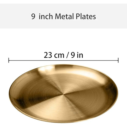Gold Stainless Steel Dinner Plates – 304 Steel, 9-Inch, Set of 10, Dishwasher Safe
