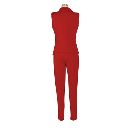 Business Work Wear Two Piece Pant Suits for Women Sets Elegant Sleeveless Blazer Top and Pencil Pants Office Lady Matching Sets