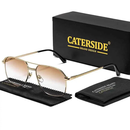 CATERSIDE New Retro Pilot Sunglasses Men Square Frame Suneyeglass Women Flat Top Double Bridges Vacation Beach Eyewear UV400