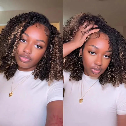 3 IN 1 Highlight 1B/30 Half Wigs Water Wave Invisible Hairline Glueless Human Hair Wigs Seamless Flip Over Wig Isee Hair