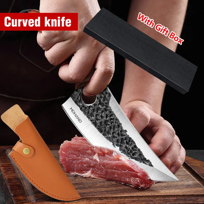 Hand Forged Stainless Steel Chef Knife – 4CR14 Steel, Rosewood Handle, PU Leather Sheath