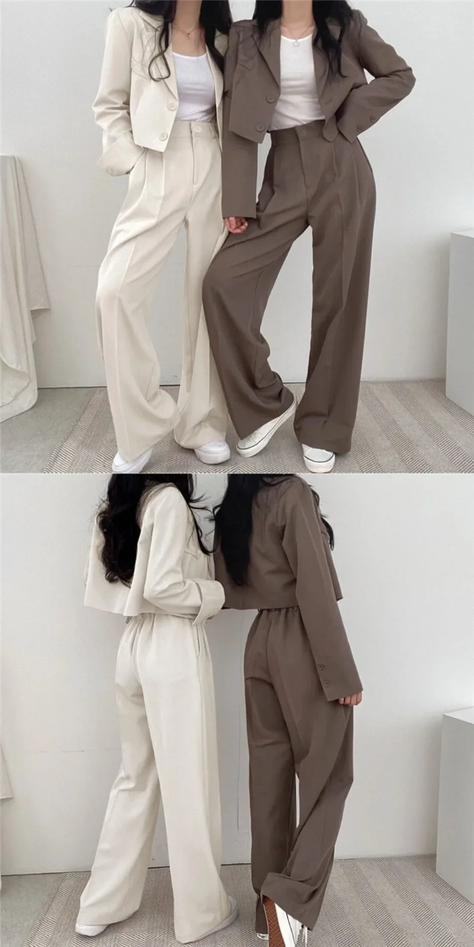 Suit Coat 2 Piece Set Women Blazer Jacket Straight Pants Ensemble Single Breasted Turn Down Collar Trousers Office Lady Outfits