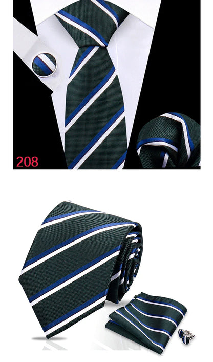 Luxury Plaid Tie For Mens Necktie Handkerchief Pocket Square Cufflinks Set Jacquard Woven Ties Wedding Business Accessories