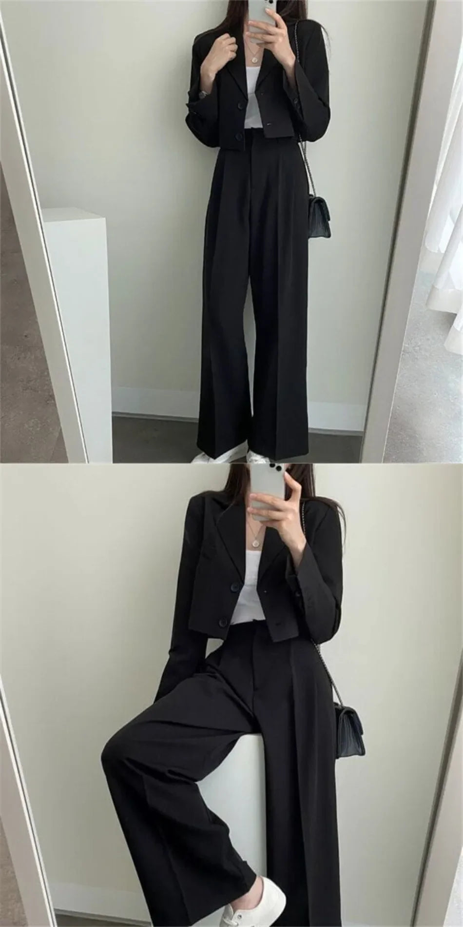 Suit Coat 2 Piece Set Women Blazer Jacket Straight Pants Ensemble Single Breasted Turn Down Collar Trousers Office Lady Outfits