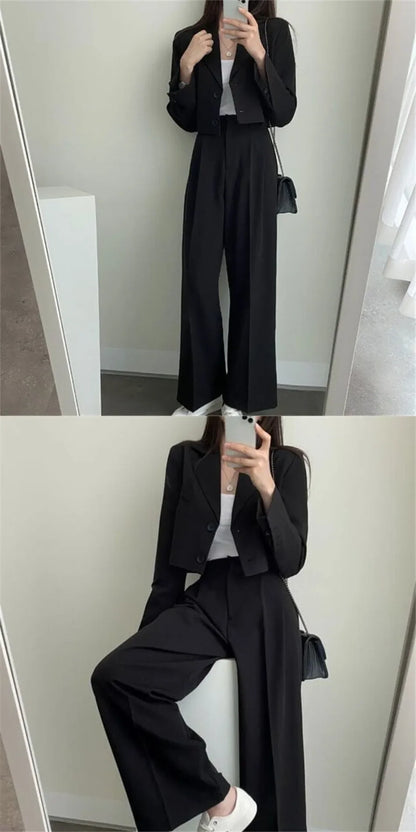 Suit Coat 2 Piece Set Women Blazer Jacket Straight Pants Ensemble Single Breasted Turn Down Collar Trousers Office Lady Outfits