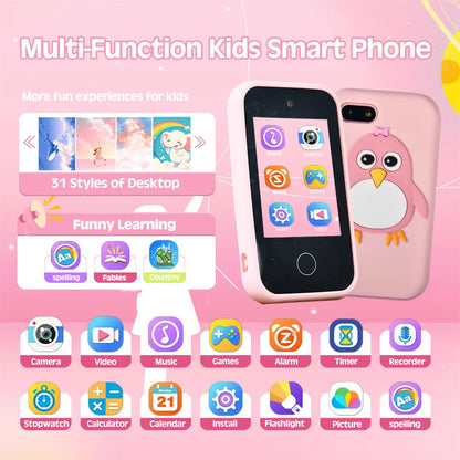 32GB Kids Smart Phone 2.8'' IPS Mini Toy Phone Music Player  28 Games Alarm Clock Flashlight Dual Camera Educational Funny Toys