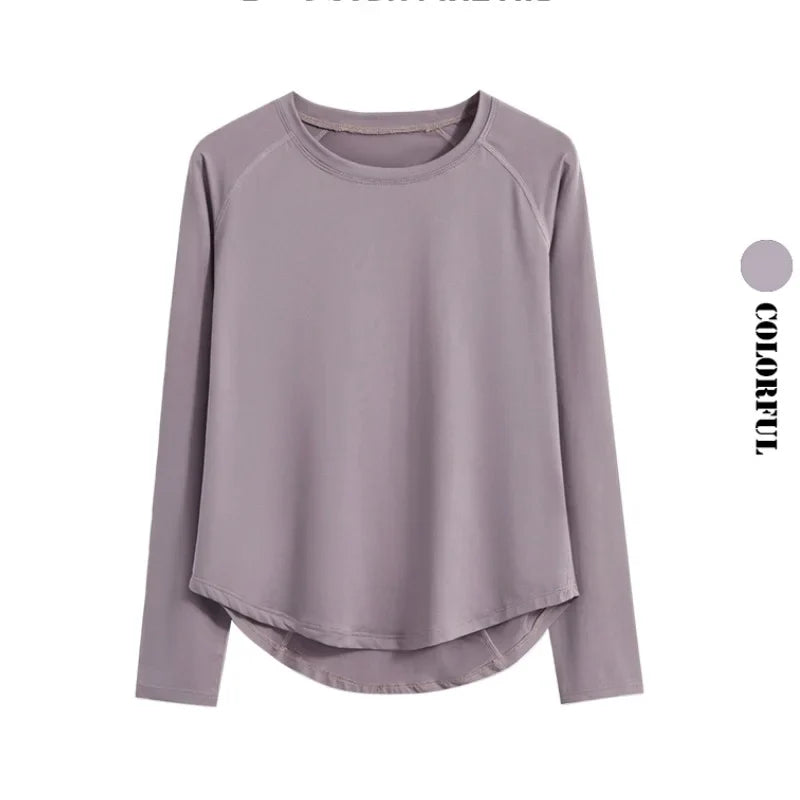 DRUR Long Sleeve Gym Top Women Breathable Quick Dry Workout T-shirt Loose Fit Running Tee Yoga Clothing Sportswear Activewear New