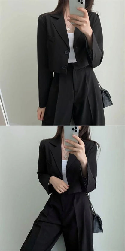 Suit Coat 2 Piece Set Women Blazer Jacket Straight Pants Ensemble Single Breasted Turn Down Collar Trousers Office Lady Outfits