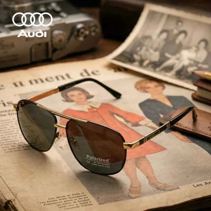 AUDI Luxury Red Gold Polarized Sunglasses Men Designer Driving Sun Glasses Male Pilot Goggles UV400 Eyewear