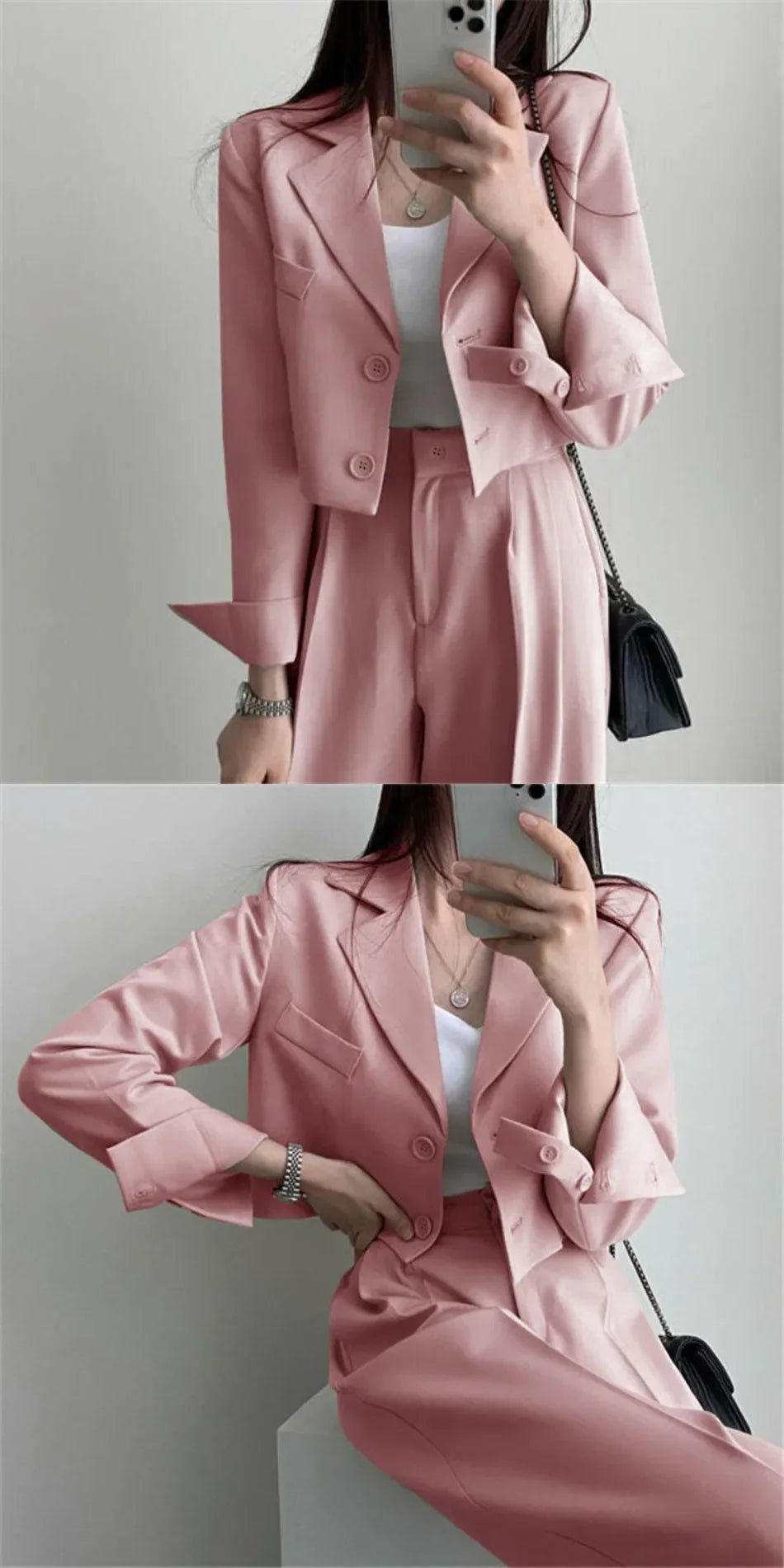 Suit Coat 2 Piece Set Women Blazer Jacket Straight Pants Ensemble Single Breasted Turn Down Collar Trousers Office Lady Outfits