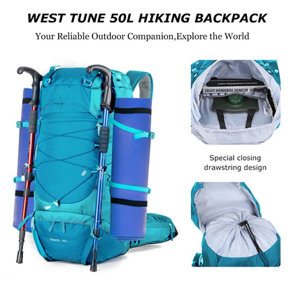 WESTTUNE 50L Hiking Backpack with Rain Cover Multifunctional Mountaineering Bag