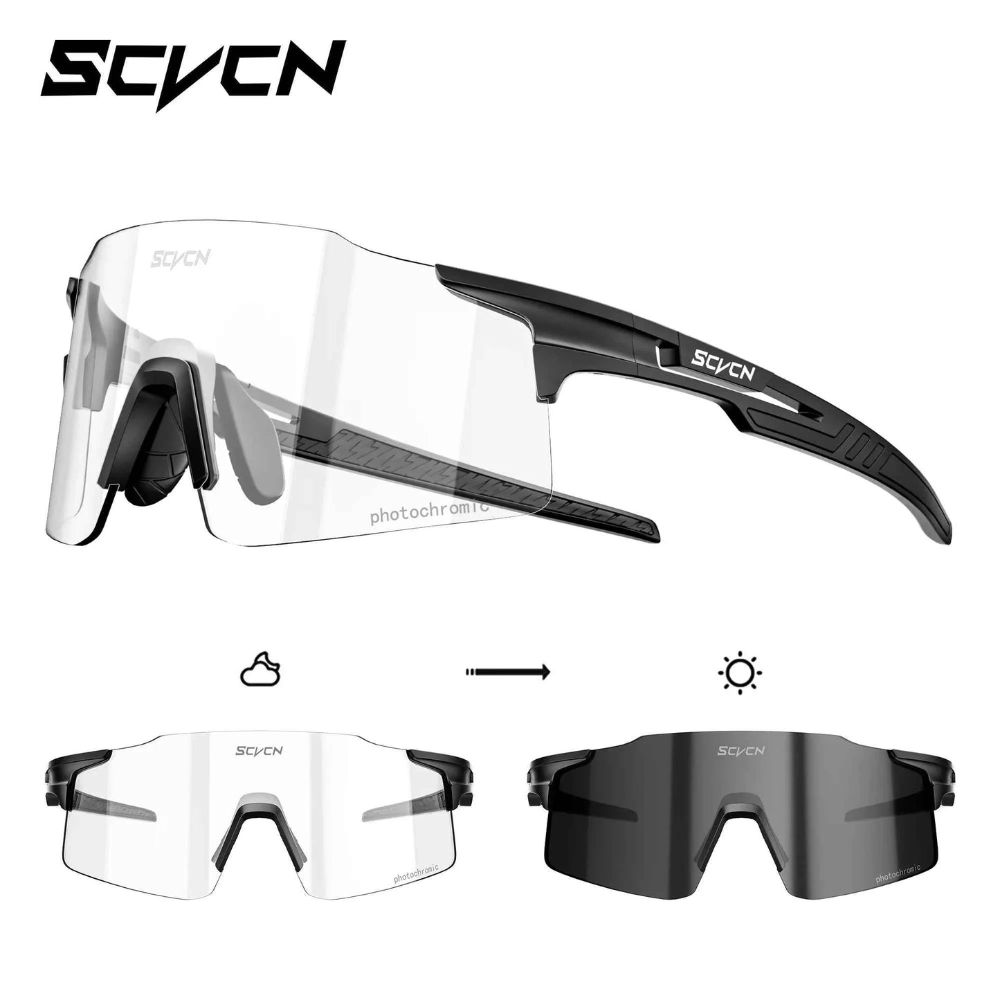 SCVCN Photochromic Cycling Glasses Sunglasses Outdoor Cycling Road Mountain Bike Glasses Men and Women Casual Hiking Windproof