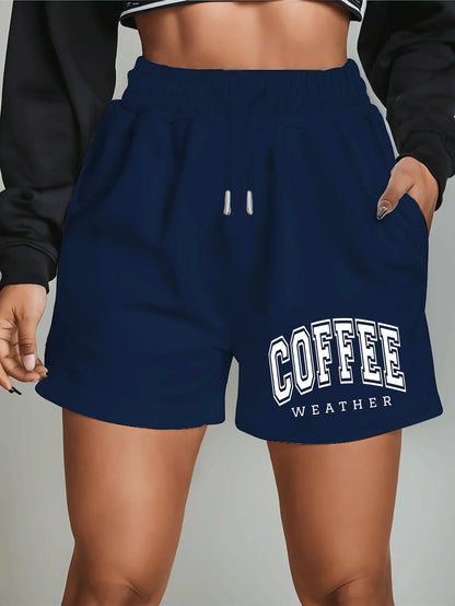 Women's Coffee Weather Pattern Shorts – High-Waist Drawstring Summer Shorts