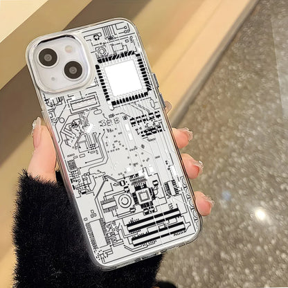 Advanced Circuit Board Phone Case For iPhone 17 Pro Max Air 16 15 14 13 12 Pro 11 Luxury Plating Transparent Soft Bumper Cover