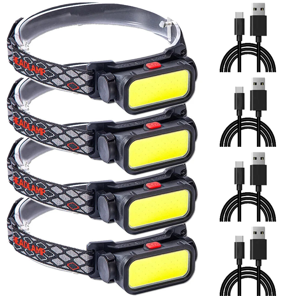 Powerful COB LED Headlamp USB Rechargeable 4 Modes Lighting Head Flashlight With 18650 Built in Battery Camping Fishing Lantern