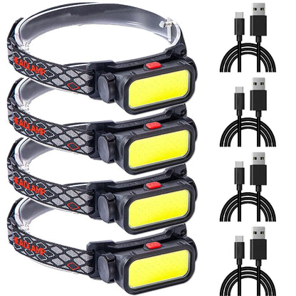 Powerful COB LED Headlamp USB Rechargeable 4 Modes Lighting Head Flashlight With 18650 Built in Battery Camping Fishing Lantern