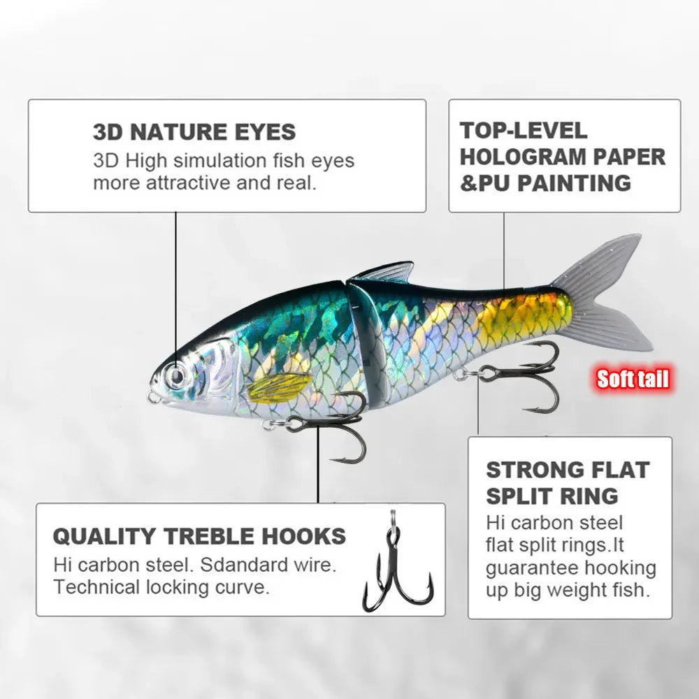 Jointed Glide Bait Swimbait – 125mm 37.5g Sinking Hard Lure with Treble Hooks, 7 Colors