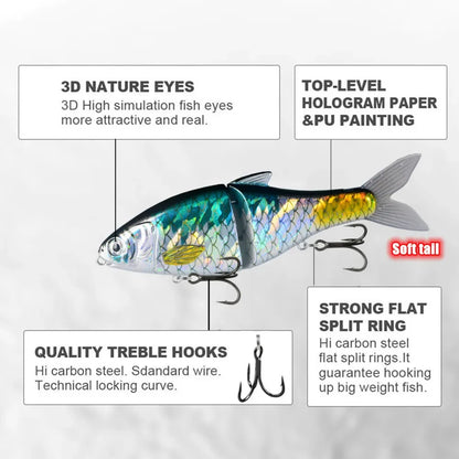 Jointed Glide Bait Swimbait – 125mm 37.5g Sinking Hard Lure with Treble Hooks, 7 Colors