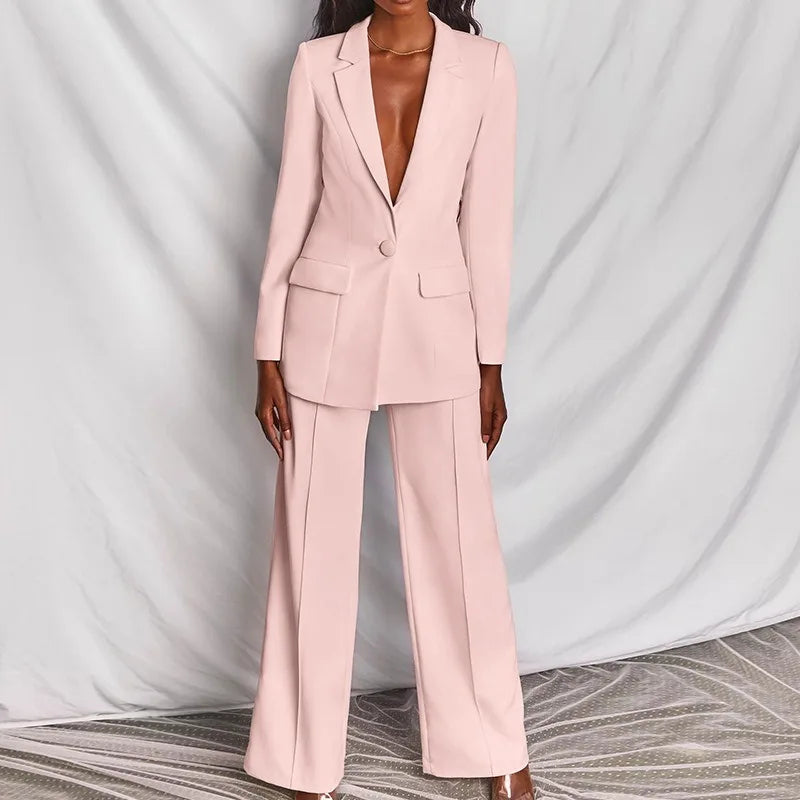 Hot Selling Professional Suit Set Solid Color Healthy Fabric 2024 Spring and Autumn New Women's Fit Suit Two-piece Set