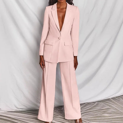 Hot Selling Professional Suit Set Solid Color Healthy Fabric 2024 Spring and Autumn New Women's Fit Suit Two-piece Set