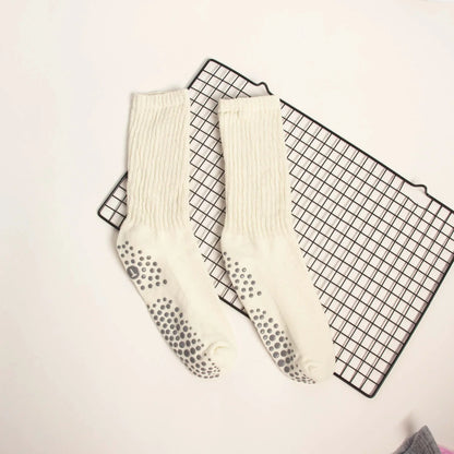1 Pair Female Pilates Indoor Anti Slip Silicone Floor Socks Breathable Double Bar Middle Socks Fitness Dance Exercise Yoga Socks