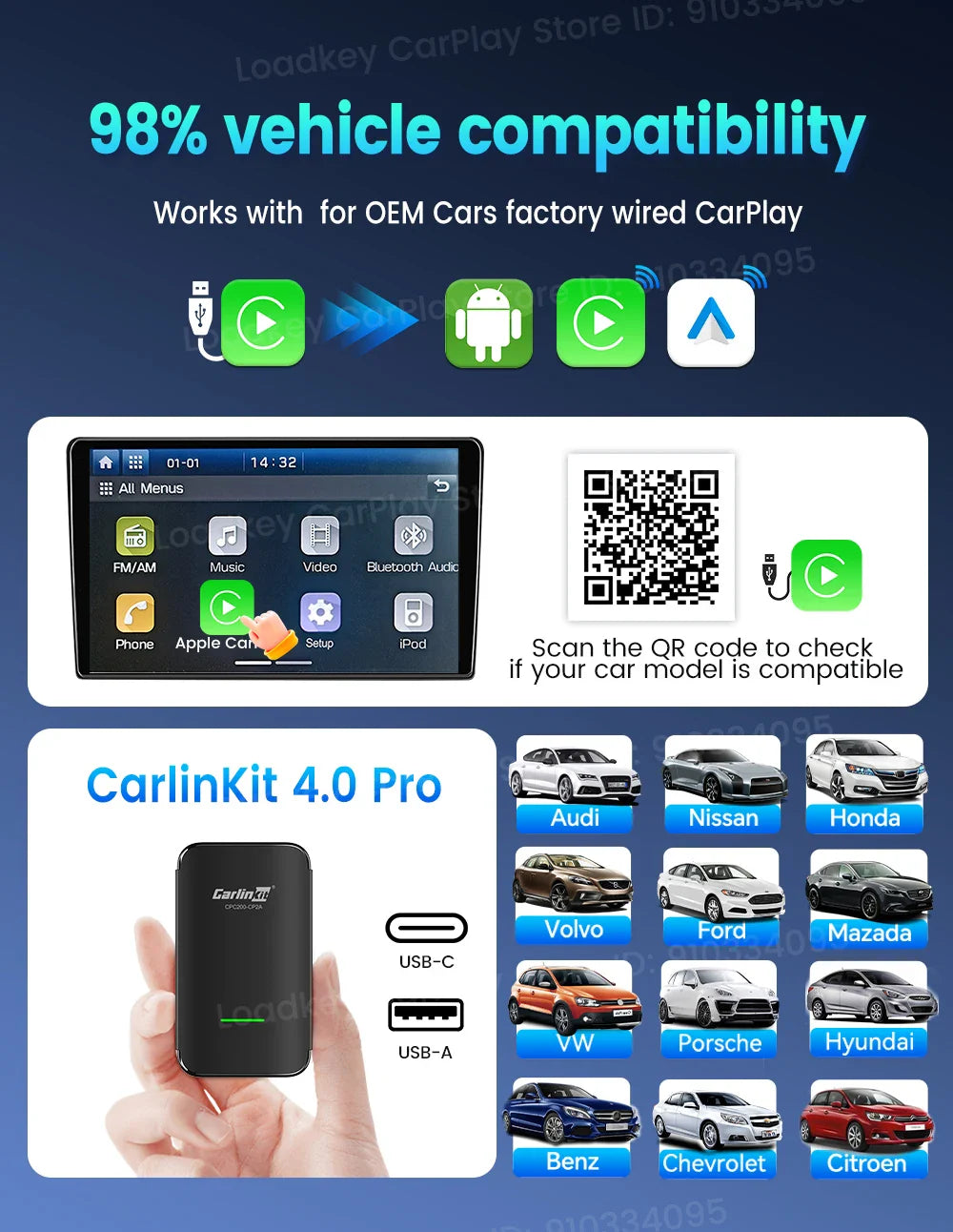 CarlinKit CP2A Pro Ai Box Wireless Adapter CarPlay Android Auto Wireless Smart CarPlay Box Support YouTube Netflix TikTok 5G USB