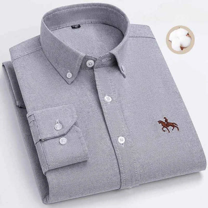 S~7XL 100% Pure Cotton Men's Long Sleeve Oxford Spinning Shirt Business Leisure Embroidery Pocket Slim Fit Button Style Soft Med