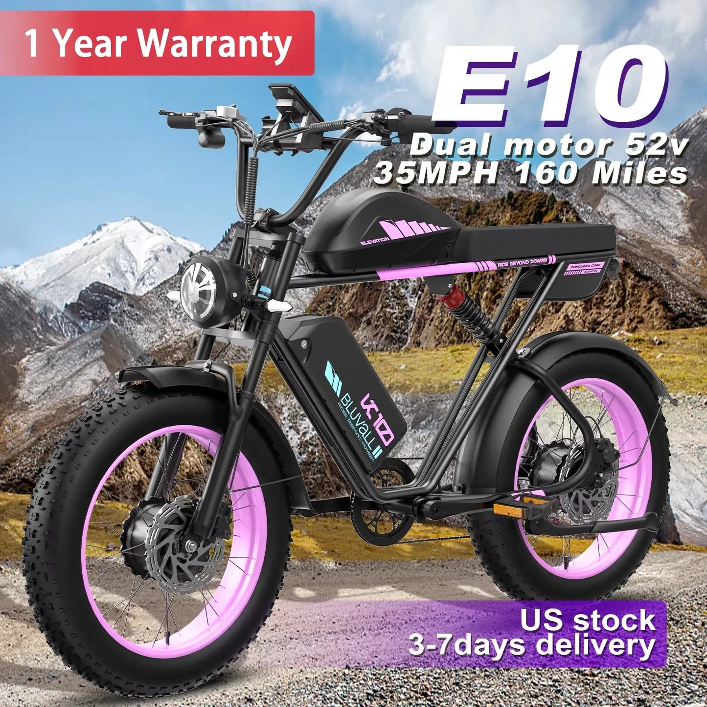 2000W Dual-Motor Electric Bike 52V 46AH Removable Battery Full Suspension Fat Tire Hydraulic Brake Adult Mountain Off-Road Ebike