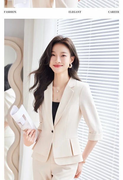 2024 Summer New Women's Petite Casual Seven-Half Sleeve Professional Workwear Purple Thin Suit Jacket Pants Set