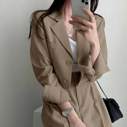 Suit Coat 2 Piece Set Women Blazer Jacket Straight Pants Ensemble Single Breasted Turn Down Collar Trousers Office Lady Outfits